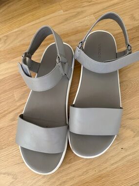 Vince Light Gray Leather Slingback Sandals sporty